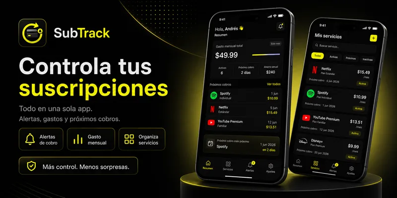Pantalla principal de Subtrack, app móvil para control de suscripciones en Android